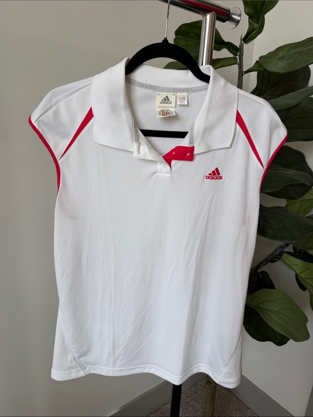 adidas White Polo Tank Top with Coral Trim